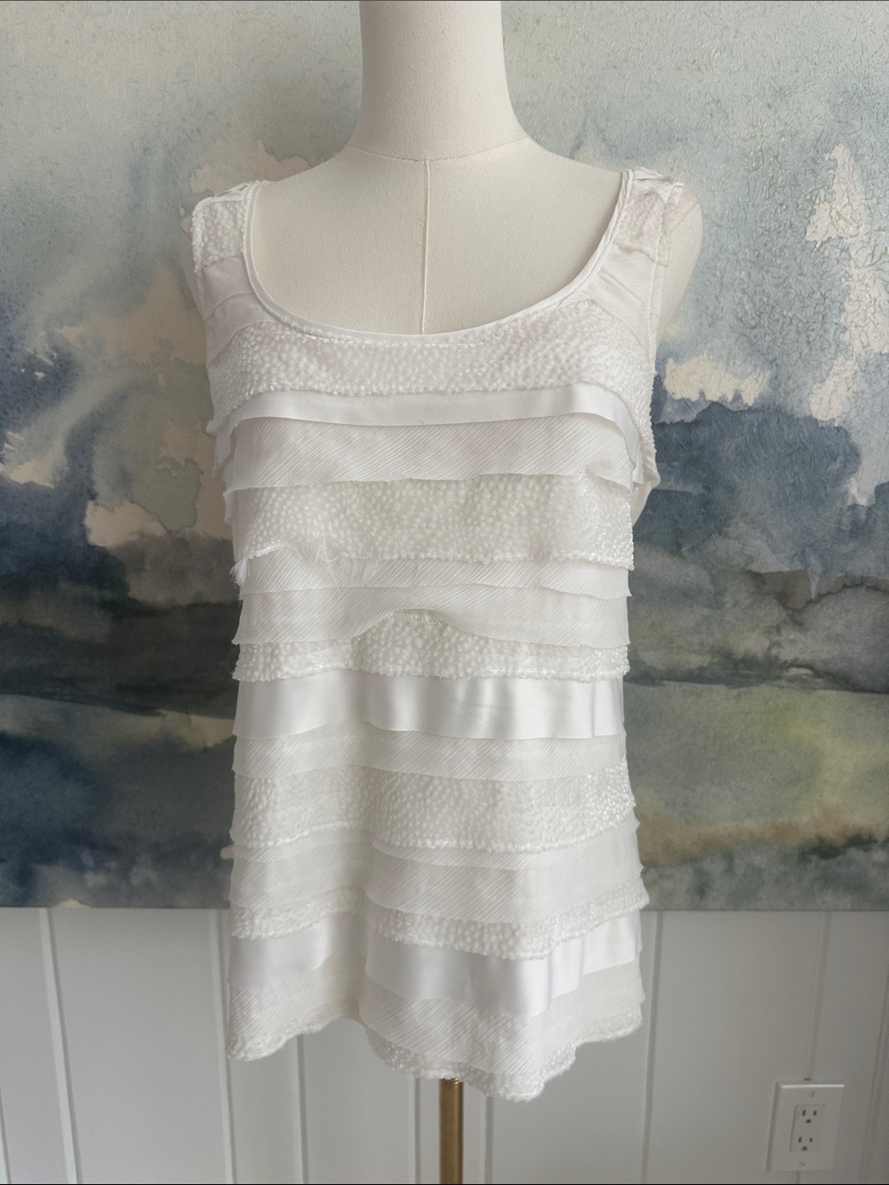 White House Black Market White Ruffled Sleeveless Layered Tank Top